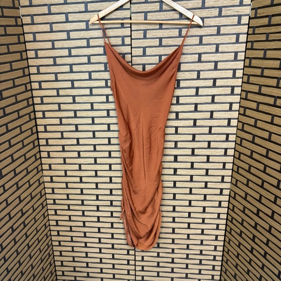 Free‎ People Intimately Copper Ruched Side Midi Dress Size Small - Picture 1 of 8